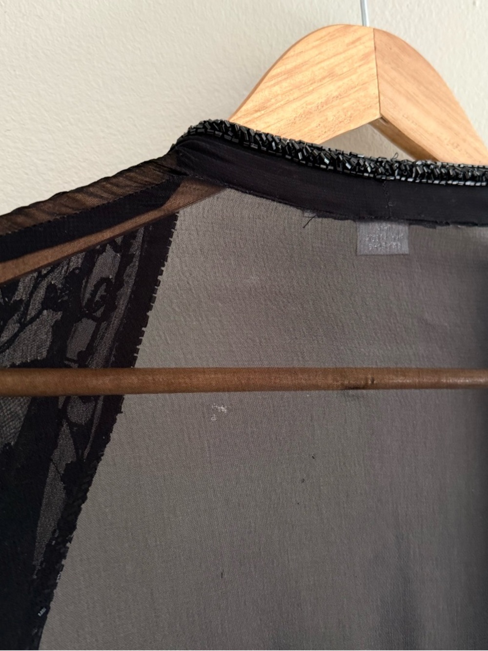 Parisline 90s Sheer Black Beaded Evening Long Duster Jacket Medium - Picture 8 of 9
